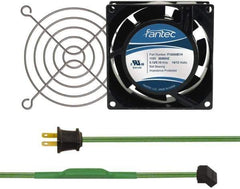 Made in USA - 115 Volts, AC, 31 CFM, Square Tube Axial Fan Kit - 0.18 Amp Rating, 3.15" High x 3" Wide x 38.5mm Deep, Includes Fan, Fan Guard, Thermostatically Controlled Fan Cord - Exact Tool & Supply