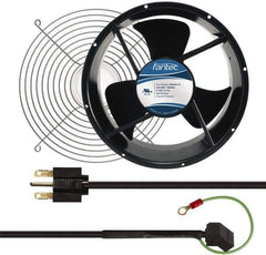 Made in USA - 230 Volts, AC, 600 CFM, Round Tube Axial Fan Kit - 0.16/0.14 Amp Rating, 254mm High x 254mm Wide x 89mm Deep, Includes Fan, Fan Filter, Fan Cord - Exact Tool & Supply