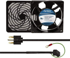 Made in USA - 230 Volts, AC, 80 CFM, Square Tube Axial Fan Kit - 0.07/0.06 Amp Rating, 120mm High x 120mm Wide x 38.5mm Deep, Includes Fan, Fan Guard, Fan Cord - Exact Tool & Supply