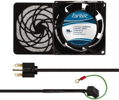 Made in USA - 230 Volts, AC, 32 CFM, Square Tube Axial Fan Kit - 0.06/0.05 Amp Rating, 3.15" High x 3" Wide x 38.5mm Deep, Includes Fan, Fan Guard, Fan Cord - Exact Tool & Supply