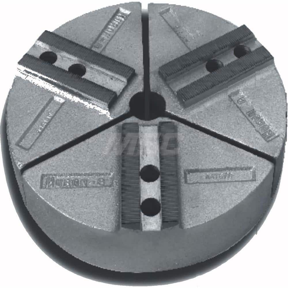 Huron Machine Products - Soft Lathe Chuck Jaws; Jaw Type: Round ; Material: Cast Iron ; Jaw Interface Type: 1.5mm x 60? Serrated ; Maximum Compatible Chuck Diameter (Inch): 6 ; Minimum Compatible Chuck Diameter (Inch): 1 ; Overall Height (Inch): 4 - Exact Tool & Supply