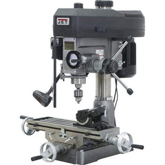 Jet - 1 Phase, 15-7/8" Swing, Step Pulley Mill Drill Combination - 9-1/2" Table Length x 32-1/4" Table Width, 14" Longitudinal Travel, 6" Cross Travel, 12 Spindle Speeds, 2 hp, 115/230 Volts - Exact Tool & Supply