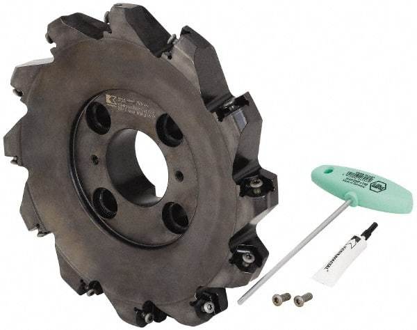 Kennametal - 10" Cut Diam, 2-1/2" Arbor Hole, 8mm Max Depth of Cut, 45° Indexable Chamfer & Angle Face Mill - 12 Inserts, HNPJ 1307... Insert, Right Hand Cut, 12 Flutes, Through Coolant, Series Dodeka Max - Exact Tool & Supply