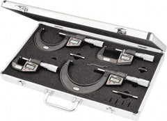 Starrett - 0 to 4" Range, 0.001mm Resolution, 4 Piece Electronic Outside Micrometer Sets - 0.001mm Accuracy, Friction Thimble, Carbide Measuring Face - Exact Tool & Supply