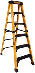 DeWALT - 5 Steps, 6' High, Type IAA Rating, Fiberglass Step Ladder - 375 Lb Capacity, 24-1/16" Base Width - Exact Tool & Supply