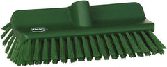 Vikan - 1-1/2" Bristle Length, Polyester Cleaning & Finishing Brush - 9-5/8" Long x 5" Wide Head, 10" OAL, European Threaded Handle, Green, Polypropylene Block - Exact Tool & Supply