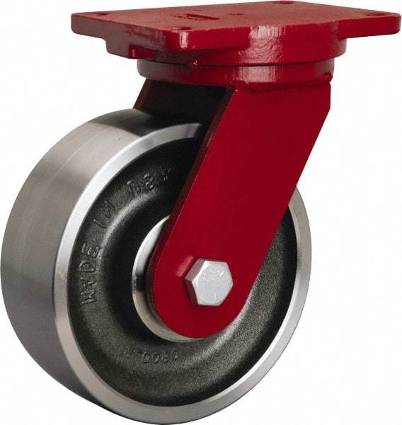 Hamilton - 8" Diam x 3" Wide x 10-1/2" OAH Top Plate Mount Swivel Caster - Forged Steel, 4,000 Lb Capacity, Tapered Roller Bearing, 6-1/8 x 7-1/2" Plate - Exact Tool & Supply
