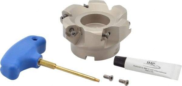 Iscar - 3.37" Cut Diam, 1" Arbor Hole, 0.18" Max Depth of Cut, 50° Indexable Chamfer & Angle Face Mill - 6 Inserts, IQ845 SYHU 07.. Insert, Right Hand Cut, Through Coolant, Series DoveIQMill - Exact Tool & Supply