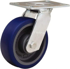 Hamilton - 6" Diam x 2" Wide x 7-1/2" OAH Top Plate Mount Swivel Caster - Polyurethane Mold onto Cast Iron Center, 900 Lb Capacity, Sealed Precision Ball Bearing, 4-1/2 x 6-1/4" Plate - Exact Tool & Supply