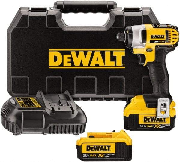 DeWALT - 20 Volt, 1/4" Drive, 117 Ft/Lb Torque, Cordless Impact Driver - Mid-Handle, 2800 RPM, 2 Lithium-Ion Batteries Included - Exact Tool & Supply