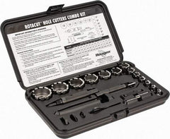 Hougen - 19 Piece, 5/16 to 1-1/2" Cutter Diam, High Speed Steel Annular Cutter Set - Bright Finish, 5/16, 3/8, 7/16, 1/2, 9/16, 5/8, 3/4, 7/8, 1, 1-1/8, 1-1/4, 1-3/8, 1-1/2" Cutter Diams, 3 Flats on Shank - Exact Tool & Supply