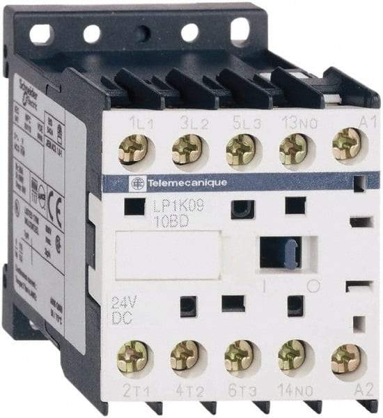 Schneider Electric - 3 Pole, 24 Coil VDC, 16 Amp at 690 VAC, 20 Amp at 440 VAC and 9 Amp at 440 VAC, Nonreversible IEC Contactor - BS 5424, CSA, IEC 60947, NF C 63-110, RoHS Compliant, UL Listed, VDE 0660 - Exact Tool & Supply