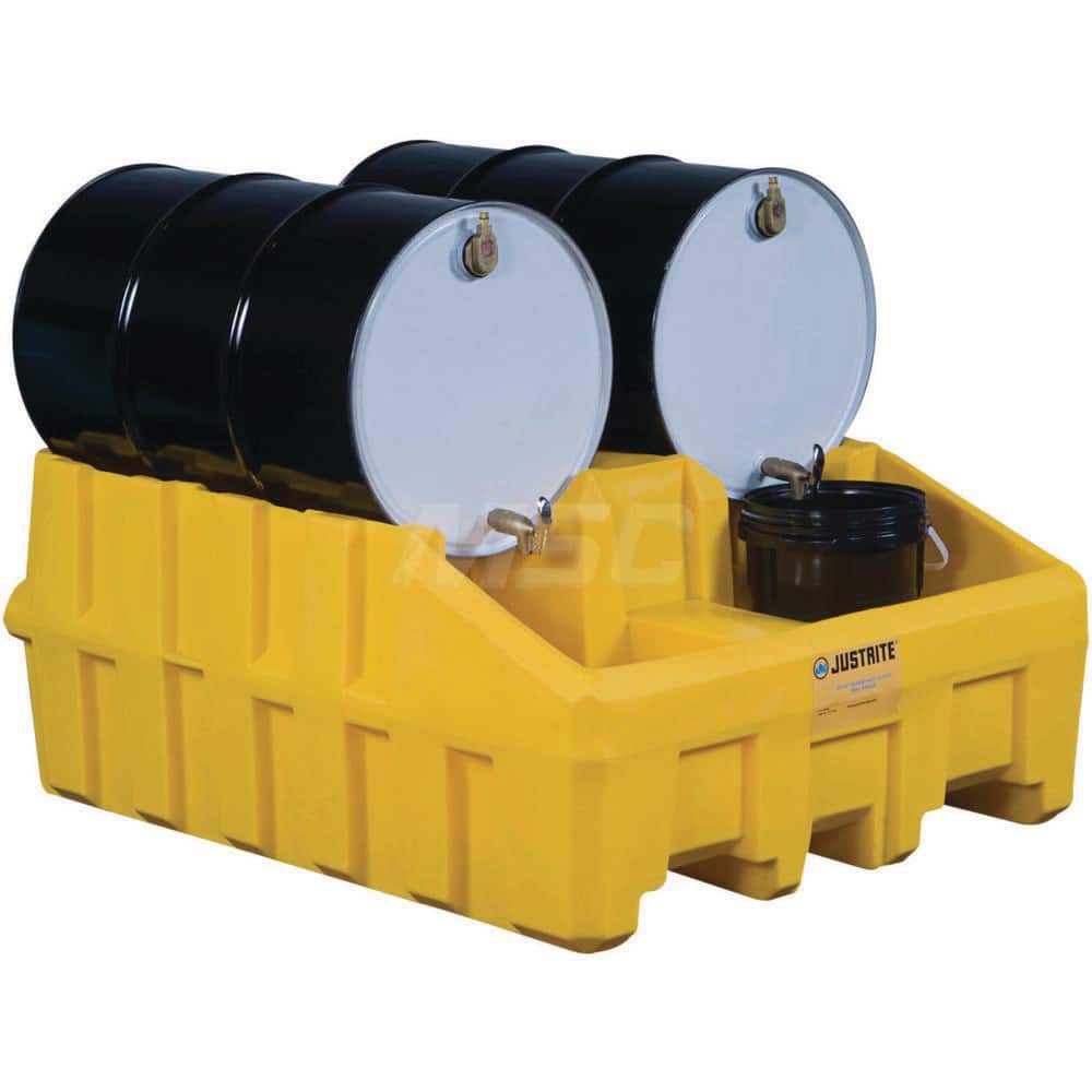 Justrite - Drum Dispensing & Collection Workstations; Number of Drums: 2 ; Storage Direction: Horizontal ; Sump Capacity (Gal.): 66.00 ; Height (Inch): 28 ; Length (Decimal Inch): 59.0000 ; Width (Inch): 49 - Exact Tool & Supply