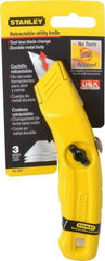Stanley - Retractable Utility Knife - 2-1/2" Carbon Steel Blade, Yellow Cast Aluminum Handle, 3 Blades Included - Exact Tool & Supply