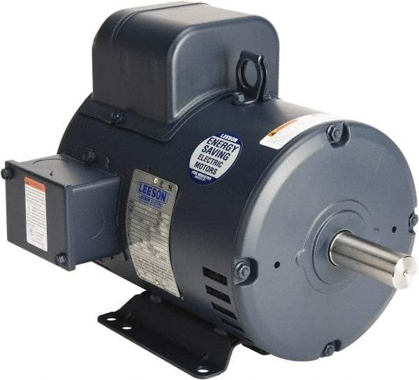 Leeson - 7-1/2 Max hp, 3,600 Max RPM, Capacitor Start Electric AC DC Motor - 230 V Input, Single Phase, 184T Frame, 1-1/8" Shaft Diam, Rigid Base Mount, Drip-proof Enclosure - Exact Tool & Supply