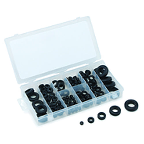 125 pieces Rubber Grommet Assortment. Contains: rubber grommets and rubber plugs - Exact Tool & Supply