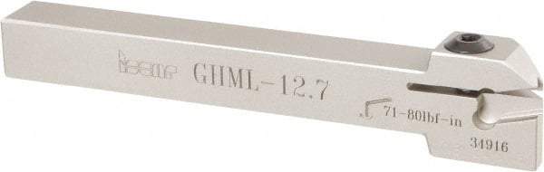 Iscar - GHM, External, Left Hand, 0.189" Max Depth of Cut, 0.157" Max Groove Width, Indexable Grooving Tool Holder - GI.., GPV, TIP Insert Compatibility, 1/2" Shank Height, 1/2" Shank Width, 4-1/2" OAL - Exact Tool & Supply