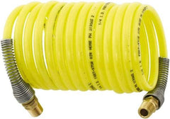 Parker - 3/16" ID, 1/4 Thread, 25' Long, Yellow Nylon Coiled & Self Storing Hose - 225 Max psi, Male Rigid x Male Swivel - Exact Tool & Supply