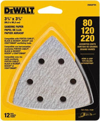 DeWALT - 80, 120 & 220 Grit, Aluminum Oxide TriangleSanding Sheet - 3-1/2" Long x 3-3/4" Wide, Assorted Grade, Weighted Cloth Backing - Exact Tool & Supply