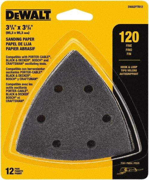 DeWALT - 120 Grit, Aluminum Oxide TriangleSanding Sheet - 3-1/2" Long x 3-3/4" Wide, Fine Grade, Weighted Cloth Backing - Exact Tool & Supply
