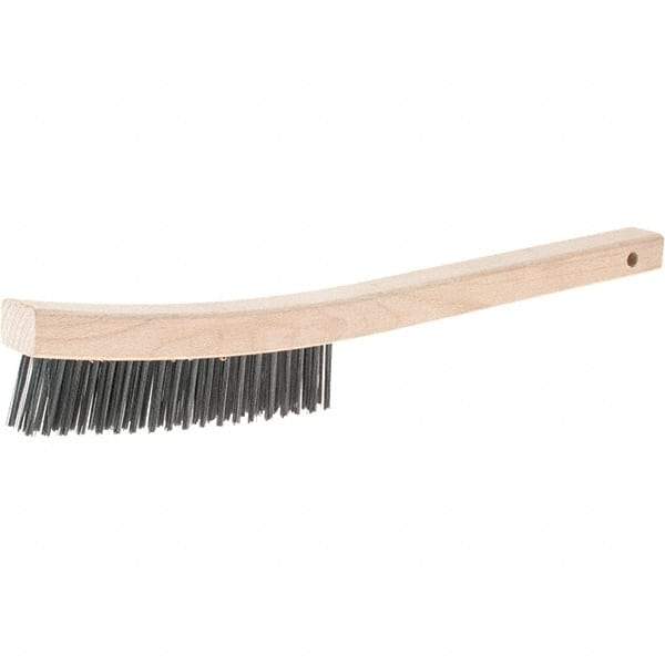 Weiler - 3 Rows x 19 Columns Steel Scratch Brush - 14" Brush Length, 14" OAL, 1-3/16 Trim Length, Wood Handle - Exact Tool & Supply