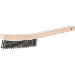 Weiler - 3 Rows x 19 Columns Steel Scratch Brush - 14" Brush Length, 14" OAL, 1-3/16 Trim Length, Wood Handle - Exact Tool & Supply