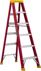 Louisville - 5 Steps, 6' High, Type IA Rating, Fiberglass Step Ladder - 300 Lb Capacity, 21-13/16" Base Width - Exact Tool & Supply