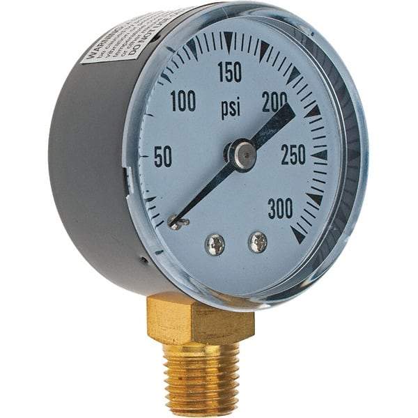 Value Collection - 2" Dial, 1/4 Thread, 0-300 Scale Range, Pressure Gauge - Lower Connection Mount - Exact Tool & Supply