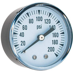 Value Collection - 2" Dial, 1/4 Thread, 0-200 Scale Range, Pressure Gauge - Center Back Connection Mount - Exact Tool & Supply
