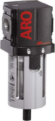 ARO/Ingersoll-Rand - 3/8" Port, 6.161" High x 2.244" Wide Compact Filter with Polycarbonate Bowl, Manual Drain - 107 SCFM, 150 Max psi, 125°F Max Temp, Modular Connection, Bowl Guard, 1.3 oz Bowl Capacity - Exact Tool & Supply