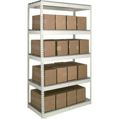 Hallowell - 5 Shelf Starter Open Steel Shelving - 1 Lb Capacity, 72" Wide x 120" High x 30" Deep, Tan - Exact Tool & Supply