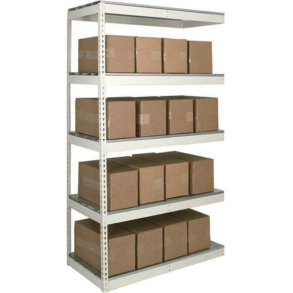 Hallowell - 5 Shelf Add-On Open Steel Shelving - 620 Lb Capacity, 96" Wide x 120" High x 30" Deep, Tan - Exact Tool & Supply