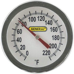 General - 20 Inch Long Stem, 2 Inch Dial Diameter, Back Connected Bi-Metal Thermometer - 220°Fahrenheit - Exact Tool & Supply