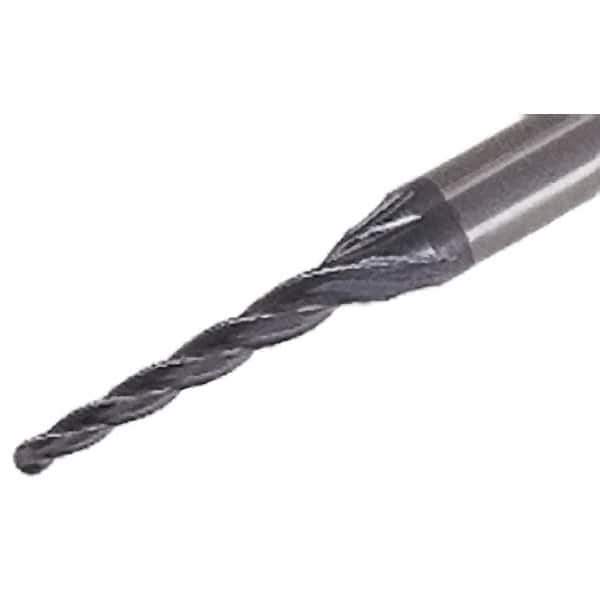 Iscar - 1° Taper Angle per Side, 1.5mm Small End Diam, 16mm LOC, Solid Carbide 4 Flute Tapered Ball End Mill - TiAlN Finish, 50mm OAL, 4mm Shank Diam, Spiral Flute, 25° Helix - Exact Tool & Supply