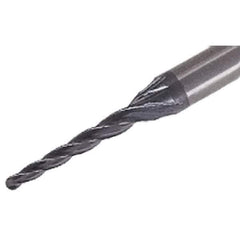 Iscar - 1° Taper Angle per Side, 1.5mm Small End Diam, 16mm LOC, Solid Carbide 4 Flute Tapered Ball End Mill - TiAlN Finish, 50mm OAL, 4mm Shank Diam, Spiral Flute, 25° Helix - Exact Tool & Supply