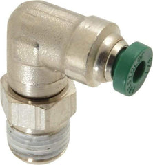 Parker - 1/8" Outside Diam, 1/8 NPTF, Nickel Plated Brass Push-to-Connect Tube Male Swivel Elbow - 300 Max psi, Tube to Male NPT Connection, Buna-N O-Ring - Exact Tool & Supply