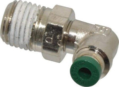 Parker - 1/8" Outside Diam, 1/4 NPTF, Nickel Plated Brass Push-to-Connect Tube Male Swivel Elbow - 300 Max psi, Tube to Male NPT Connection, Buna-N O-Ring - Exact Tool & Supply