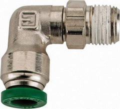 Parker - 1/4" Outside Diam, 1/8 NPTF, Nickel Plated Brass Push-to-Connect Tube Male Swivel Elbow - 300 Max psi, Tube to Male NPT Connection, Buna-N O-Ring - Exact Tool & Supply