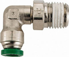 Parker - 1/4" Outside Diam, 1/4 NPTF, Nickel Plated Brass Push-to-Connect Tube Male Swivel Elbow - 300 Max psi, Tube to Male NPT Connection, Buna-N O-Ring - Exact Tool & Supply
