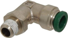 Parker - 5/16" Outside Diam, 1/8 NPTF, Nickel Plated Brass Push-to-Connect Tube Male Swivel Elbow - 300 Max psi, Tube to Male NPT Connection, Buna-N O-Ring - Exact Tool & Supply
