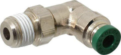 Parker - 5/32" Outside Diam, 1/8 NPTF, Nickel Plated Brass Push-to-Connect Tube Male Swivel Elbow - 300 Max psi, Tube to Male NPT Connection, Buna-N O-Ring - Exact Tool & Supply