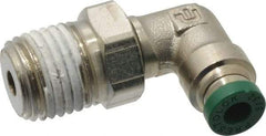 Parker - 5/32" Outside Diam, 1/4 NPTF, Nickel Plated Brass Push-to-Connect Tube Male Swivel Elbow - 300 Max psi, Tube to Male NPT Connection, Buna-N O-Ring - Exact Tool & Supply