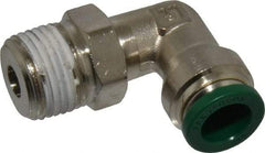 Parker - 3/8" Outside Diam, 3/8 NPTF, Nickel Plated Brass Push-to-Connect Tube Male Swivel Elbow - 300 Max psi, Tube to Male NPT Connection, Buna-N O-Ring - Exact Tool & Supply