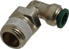 Parker - 3/8" Outside Diam, 1/2 NPTF, Nickel Plated Brass Push-to-Connect Tube Male Swivel Elbow - 300 Max psi, Tube to Male NPT Connection, Buna-N O-Ring - Exact Tool & Supply