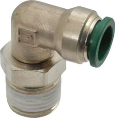 Parker - 1/2" Outside Diam, 1/2 NPTF, Nickel Plated Brass Push-to-Connect Tube Male Swivel Elbow - 300 Max psi, Tube to Male NPT Connection, Buna-N O-Ring - Exact Tool & Supply