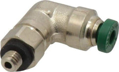 Parker - 1/8" Outside Diam, 10-32 UNF, Nickel Plated Brass Push-to-Connect Tube Male Swivel Elbow - 300 Max psi, Tube to Male UNF Connection, Buna-N O-Ring - Exact Tool & Supply