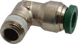 Parker - 1/4" Outside Diam, 1/8 NPTF, Nickel Plated Brass Push-to-Connect Tube Male Elbow - 300 Max psi, Tube to Male NPT Connection, Buna-N O-Ring - Exact Tool & Supply