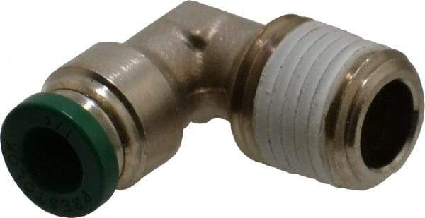 Parker - 1/4" Outside Diam, 1/4 NPTF, Nickel Plated Brass Push-to-Connect Tube Male Elbow - 300 Max psi, Tube to Male NPT Connection, Buna-N O-Ring - Exact Tool & Supply