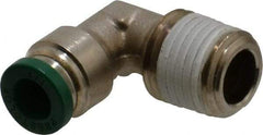 Parker - 1/4" Outside Diam, 1/4 NPTF, Nickel Plated Brass Push-to-Connect Tube Male Elbow - 300 Max psi, Tube to Male NPT Connection, Buna-N O-Ring - Exact Tool & Supply