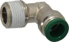 Parker - 3/8" Outside Diam, 3/8 NPTF, Nickel Plated Brass Push-to-Connect Tube Male Elbow - 300 Max psi, Tube to Male NPT Connection, Buna-N O-Ring - Exact Tool & Supply